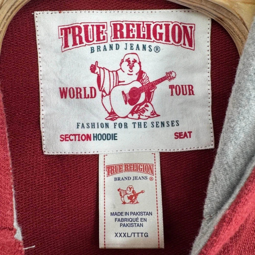 True Religion Hoodie Pullover Henley Kangaroo Pocket‎ Red Casual Size 3XL